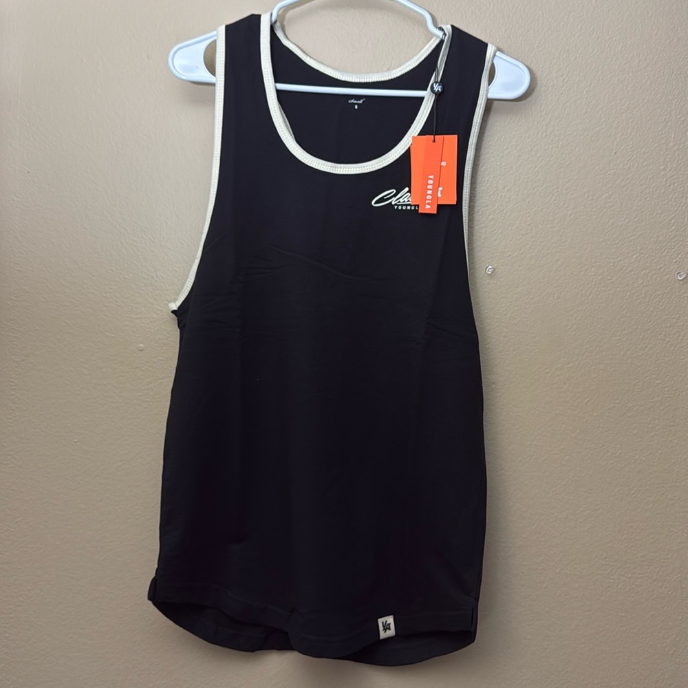 NEW! YOUNGLA CLASSIC STRINGER TANK TOP - BLACK - SIZE: S